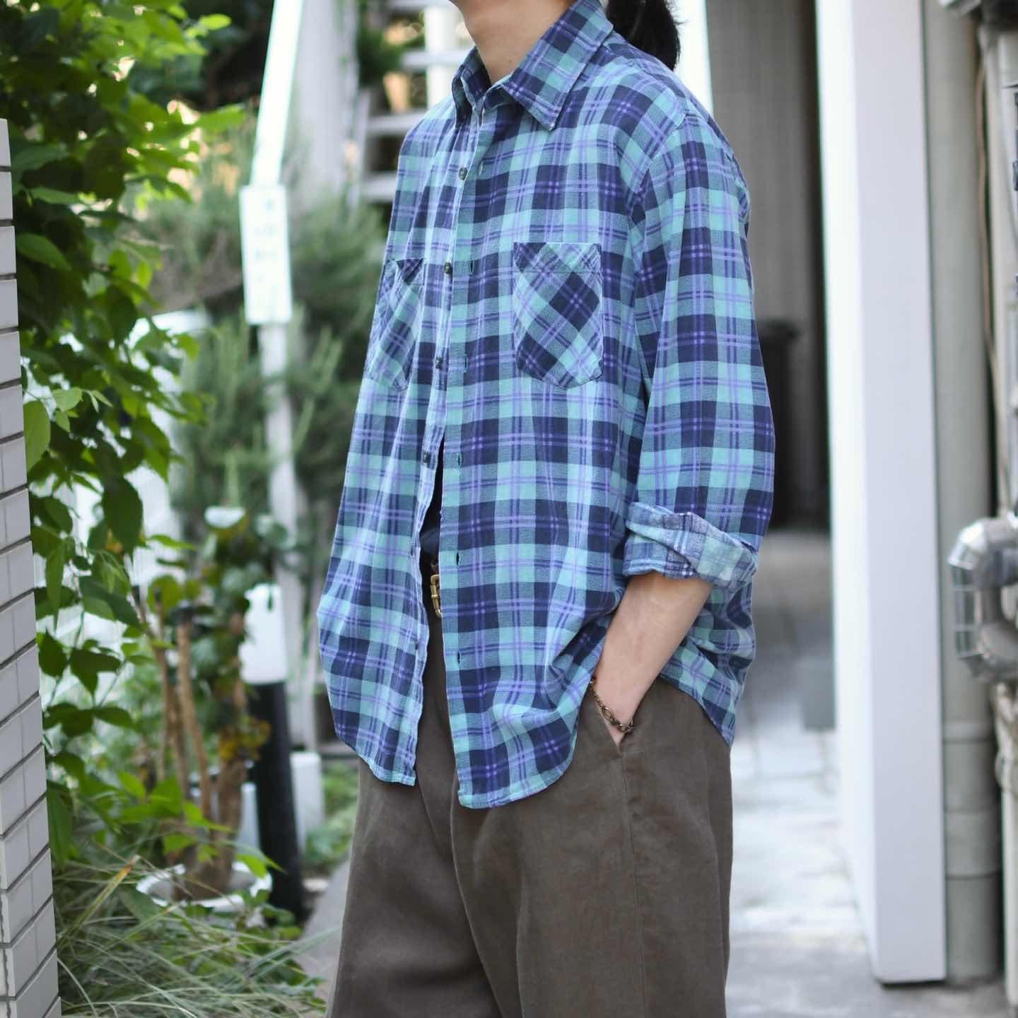 古着 ビンテージ 80s 薄手 長袖 シャツ 青 ブルー XL 美品 古着通販 L 