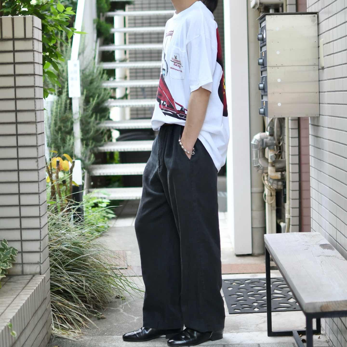 70s 80s カスリ　スラックス　ワイドパンツ　ヴィンテージ　リネン混　古着 70s 80s カスリ スラックス ワイドパンツ ヴィンテージ リネン混 古着