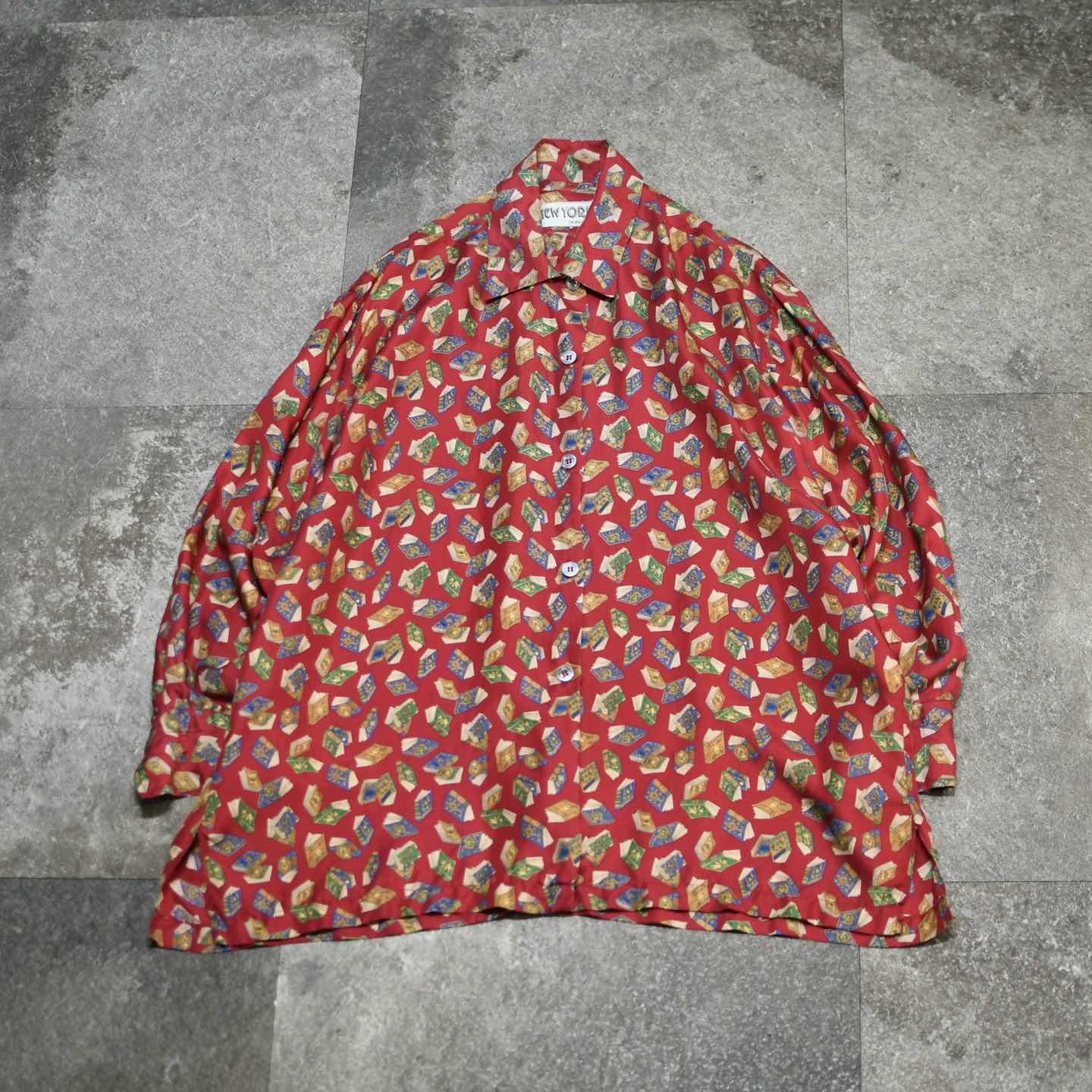 古着通販】古着 本 総柄シャツ シルクシャツ 柄シャツ 長袖シャツ