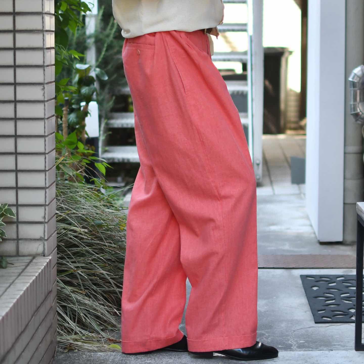 80s 絣 リネン レーヨン スラックス 1タック 80s 絣 リネン レーヨン