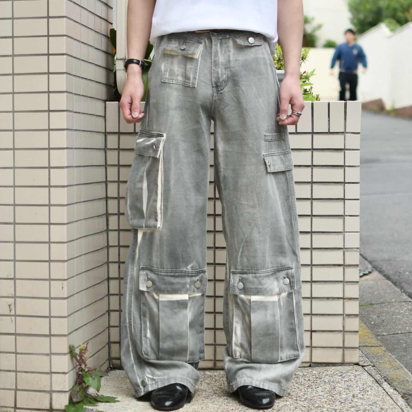 古着通販】古着 フェード デザイン ギミック パンツ ワイドパンツ