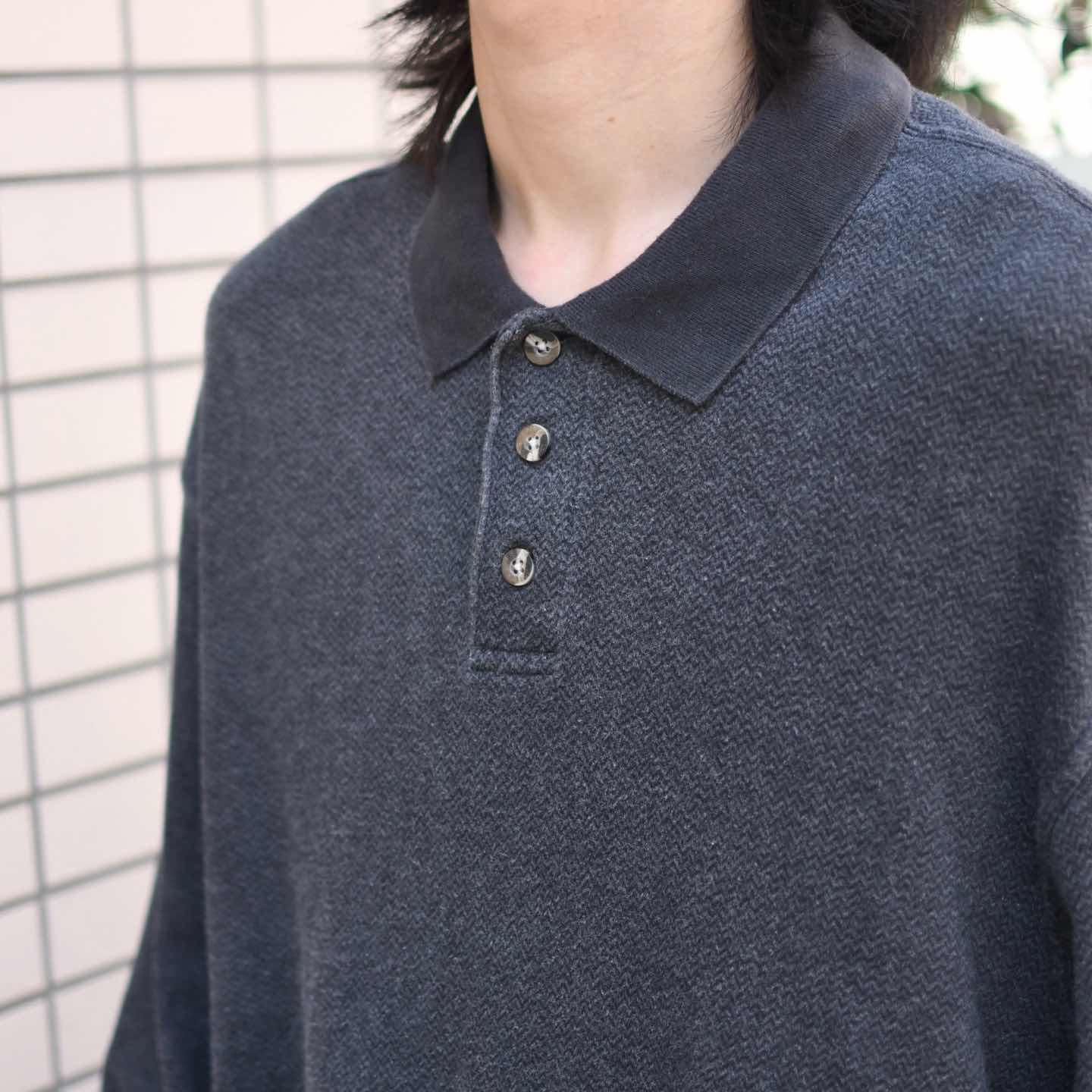 古着　ユーロデザイン柄ポロシャツ　ヨーロッパ古着　ビンテージ　80s 90s ボロ 90s 90年代 ユーロ EURO ヨーロッパ 紺 ネイビー| ビンテージ古着