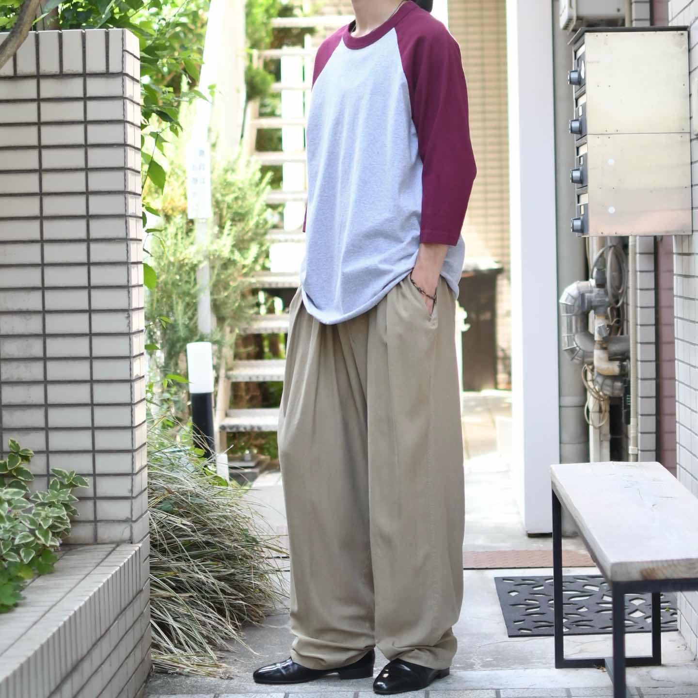 古着通販】古着 ベージュ シルク スラックス タックパンツ ワイド