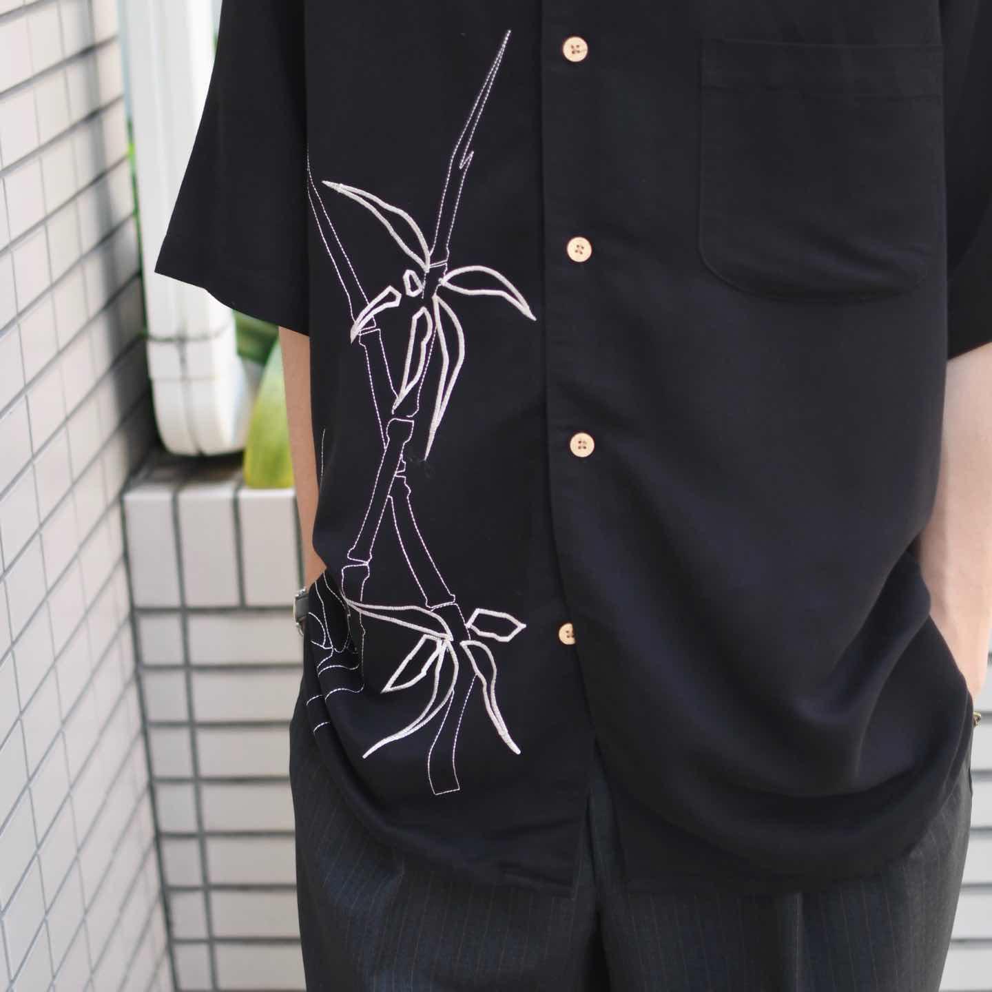 古着通販】古着 竹 刺繍 デザインシャツ 半袖シャツ レーヨンシャツ