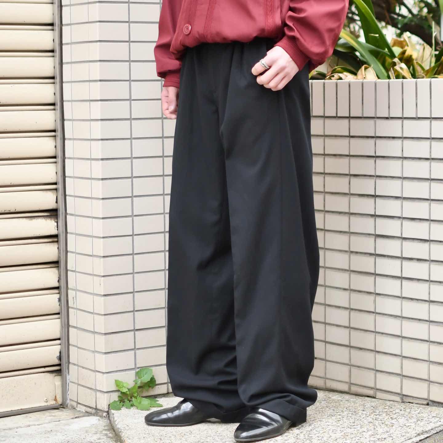 80s カナダ製 レーヨン混 ワイドスラックス 3タック ブラック 絣