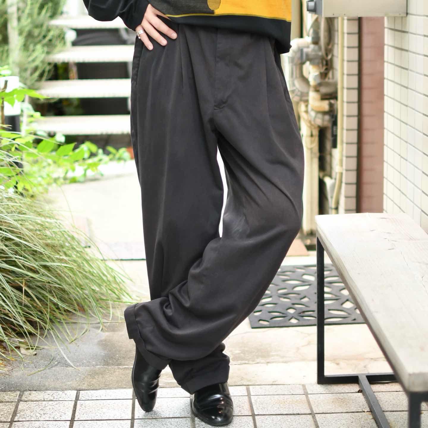 古着通販】古着 フェード レーヨン混 スラックス ワイドパンツ タック