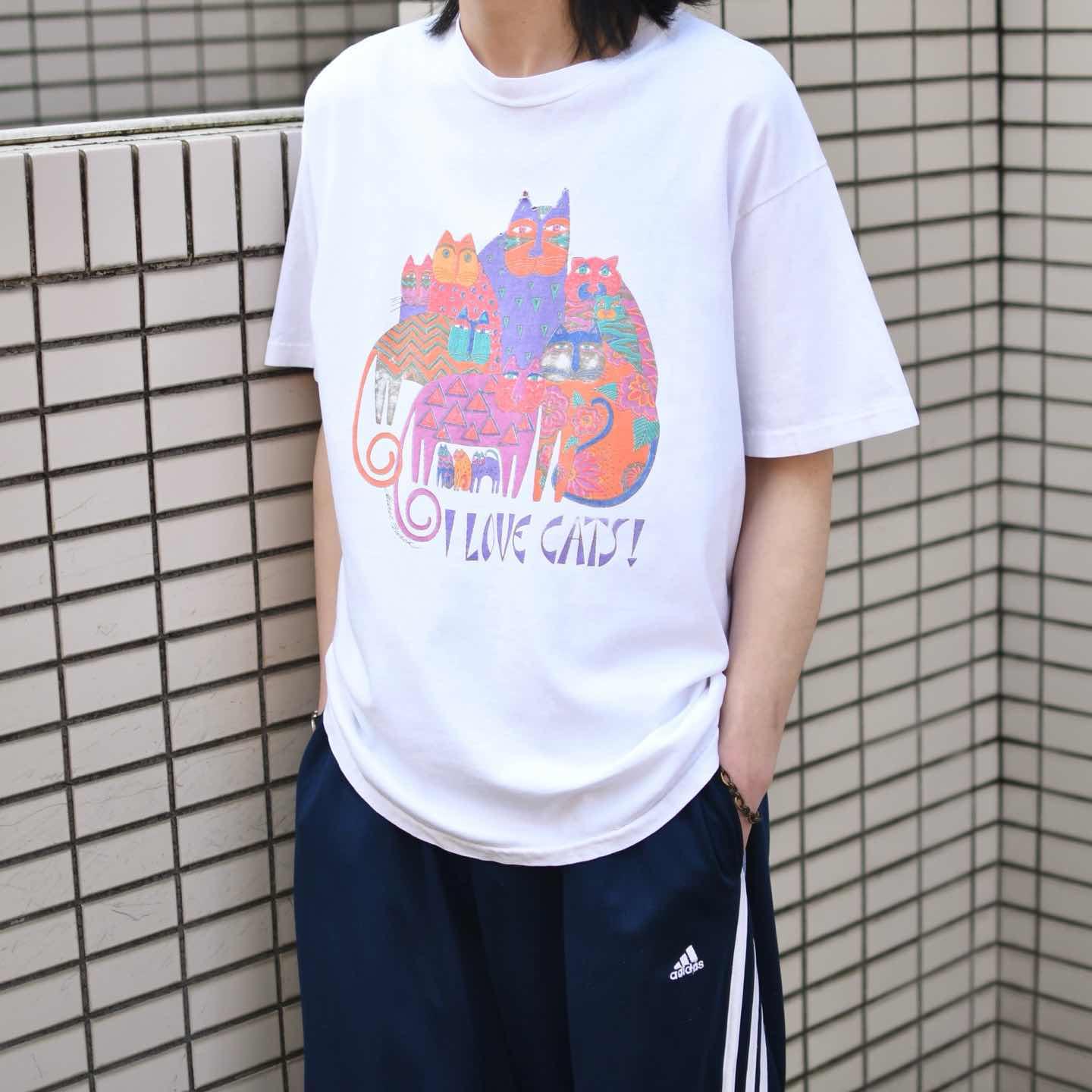 古着通販】古着 90s シングルステッチ USA製 ネコ プリントTシャツ T