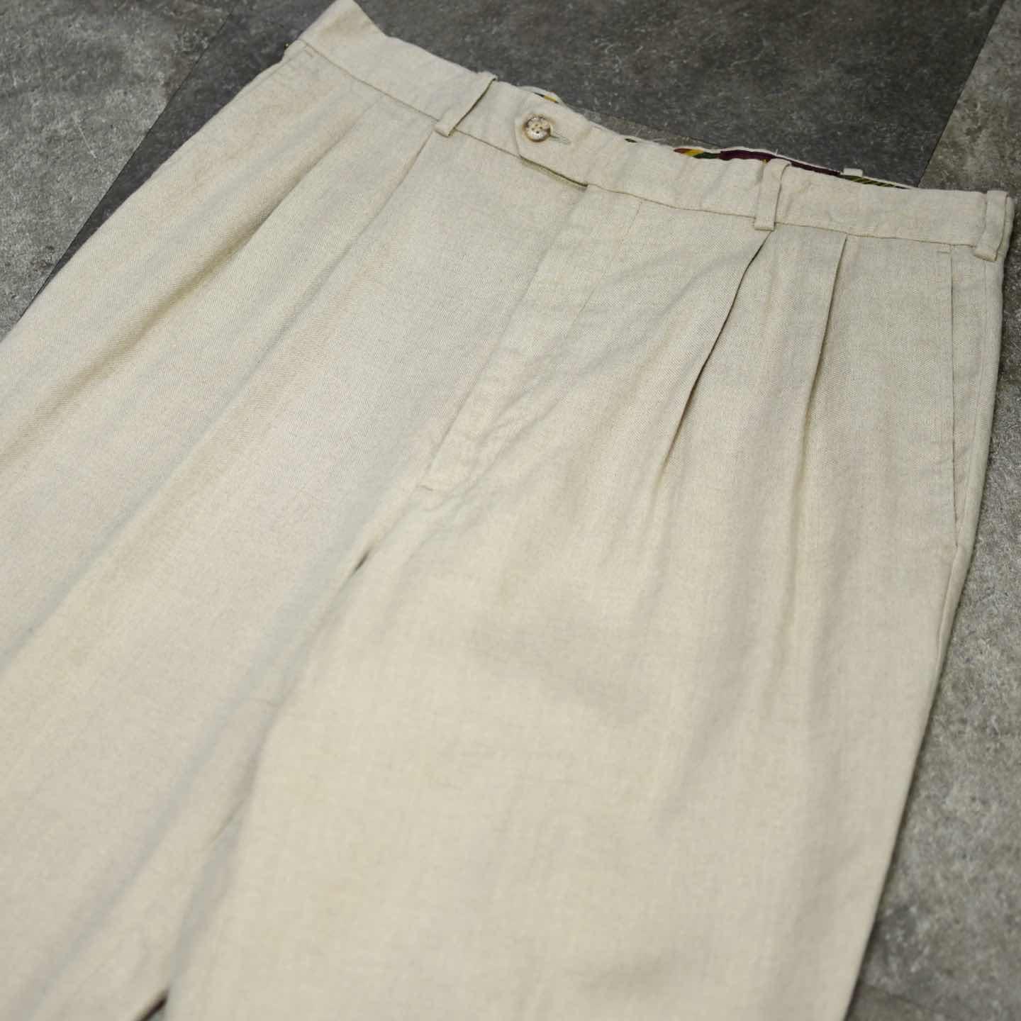 古着通販】古着 リネンパンツ 2タック スラックス タックパンツ