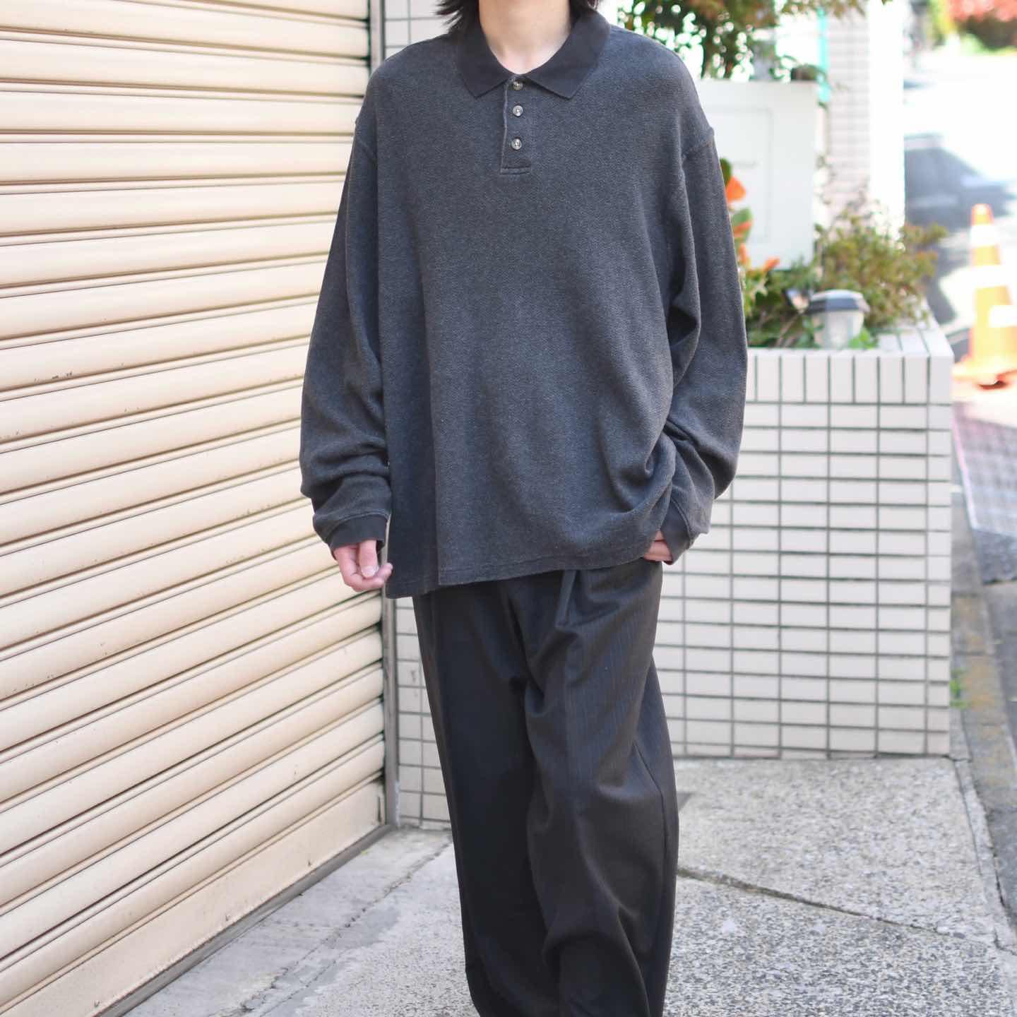 古着通販】古着 Eddie Bauer ヘリンボーン柄 ポロシャツ 長袖