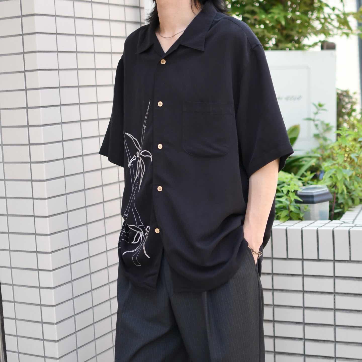 古着通販】古着 竹 刺繍 デザインシャツ 半袖シャツ レーヨンシャツ