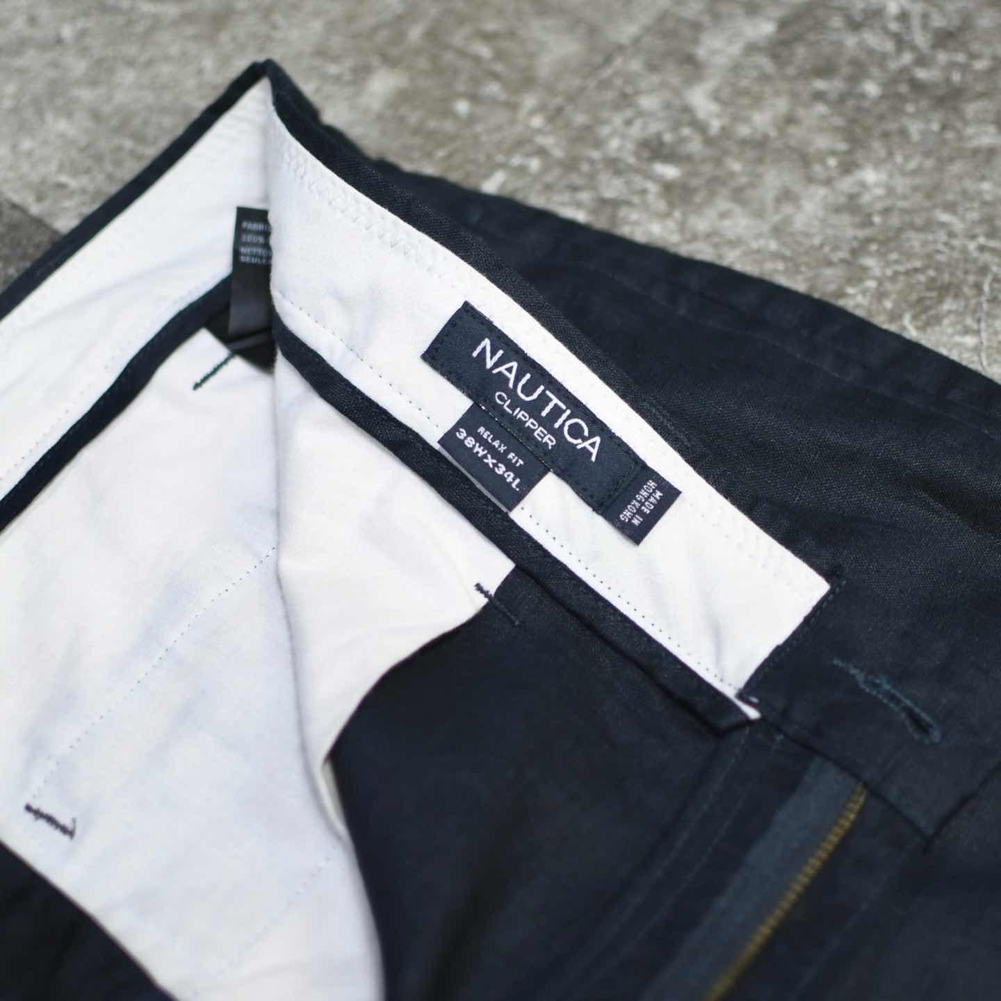 古着通販】古着 NAUTICA ブラック リネンパンツ ワイドパンツ