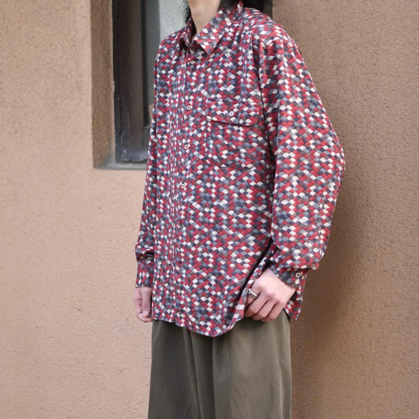古着通販】古着 総柄シャツ 柄シャツ 幾何学模様 デザインシャツ 長袖 