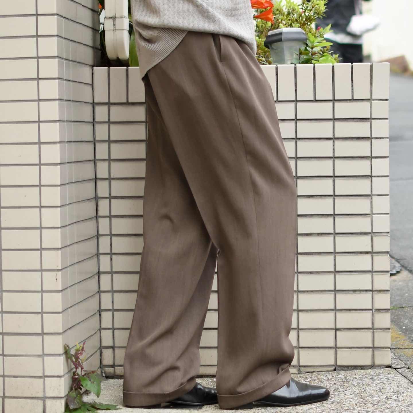 古着通販】古着 2タック 落ち感◎ スラックス ブラウン 茶色 ワイド