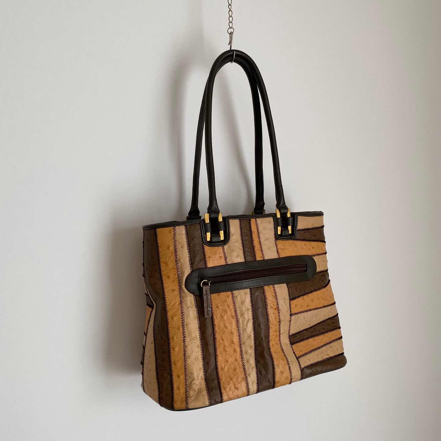 古着通販】Used retro leather patchwork design hand bag No