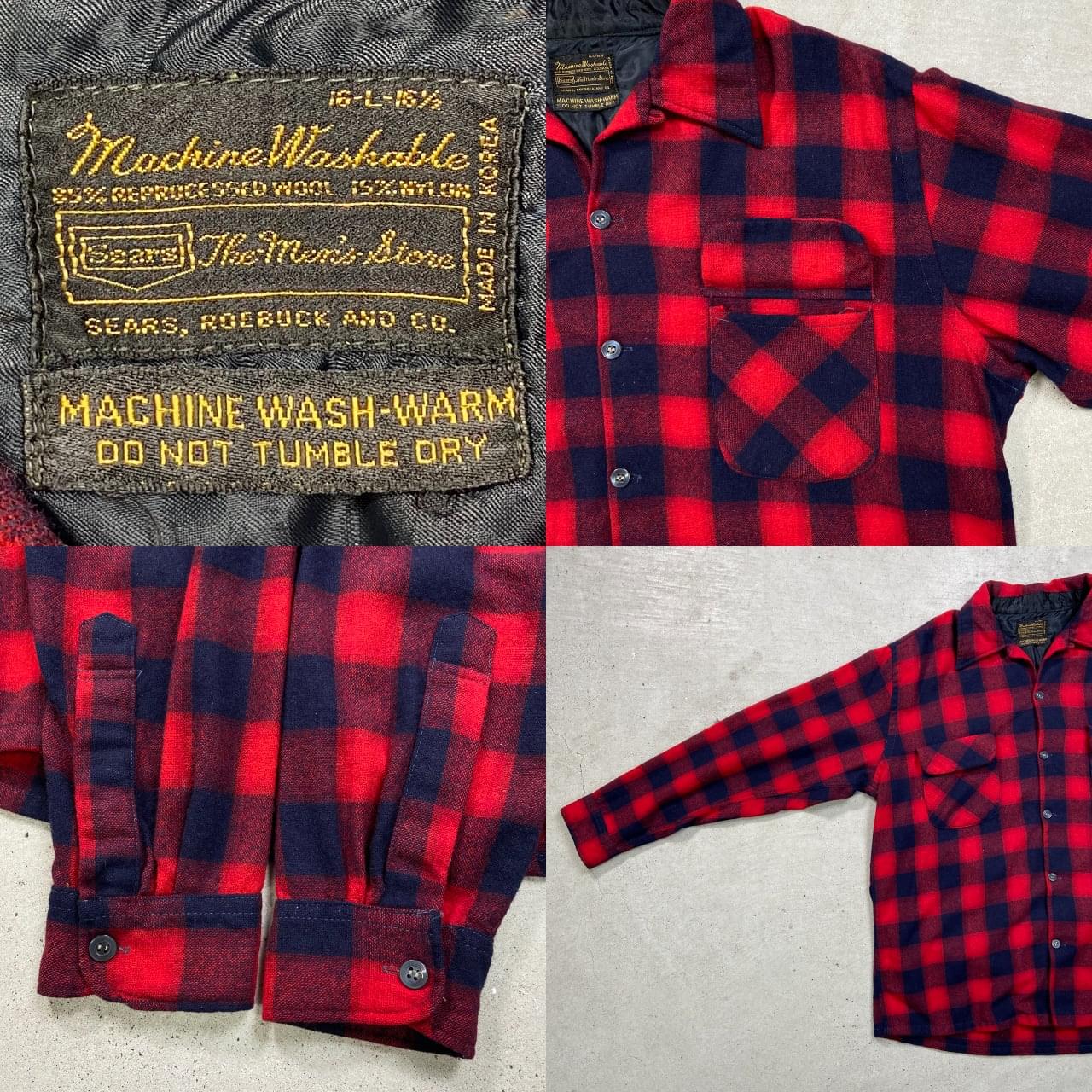 古着通販】80年代 Sears シアーズ ウール チェックシャツ オープン