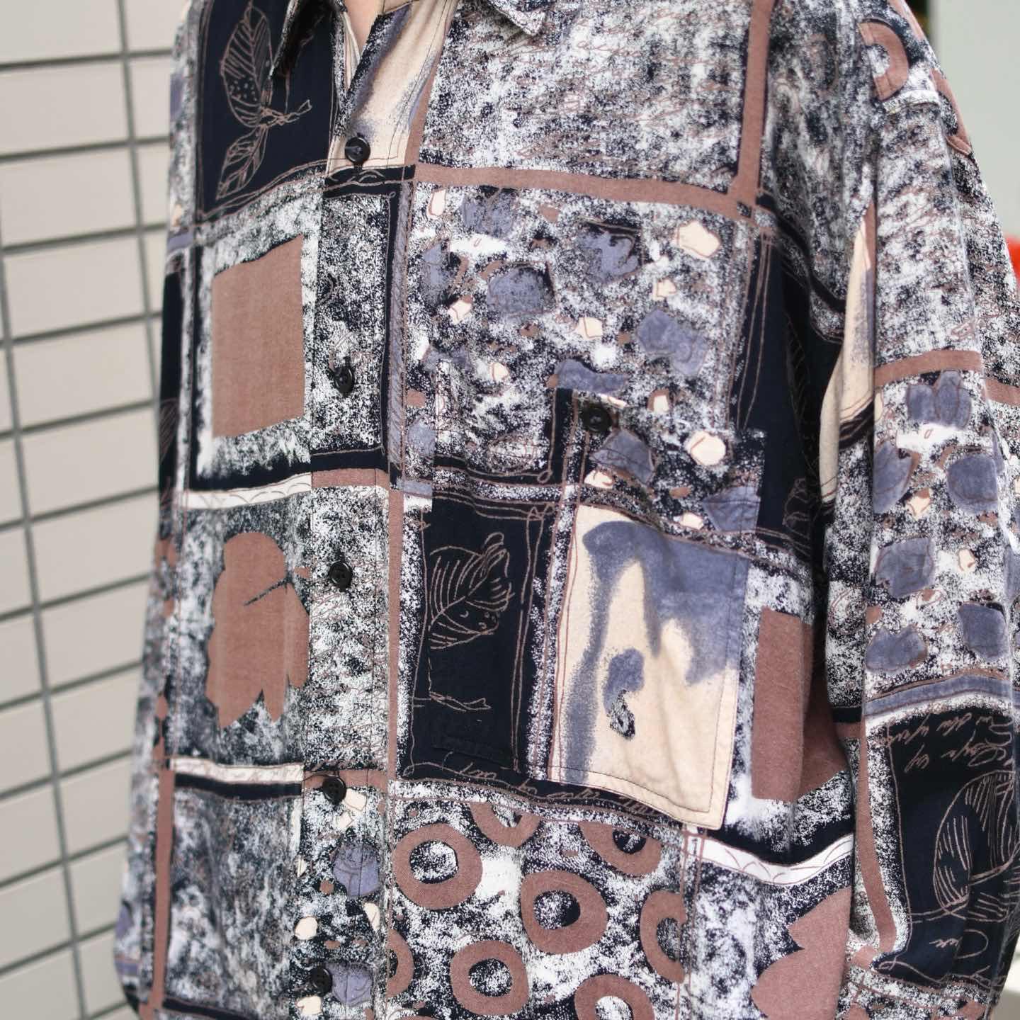 古着通販】古着 アート レーヨンシャツ 柄シャツ 総柄シャツ ドレープ