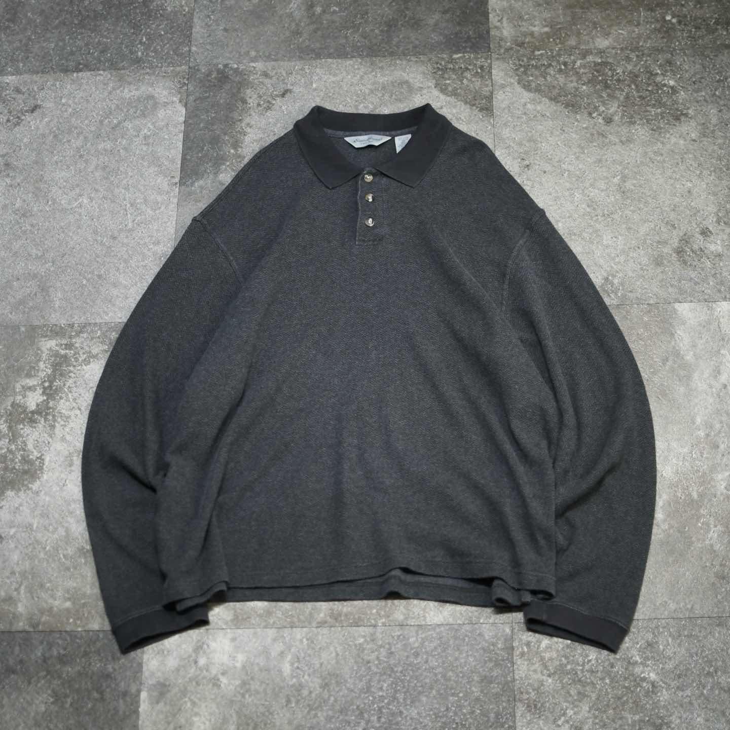 古着通販】古着 Eddie Bauer ヘリンボーン柄 ポロシャツ 長袖