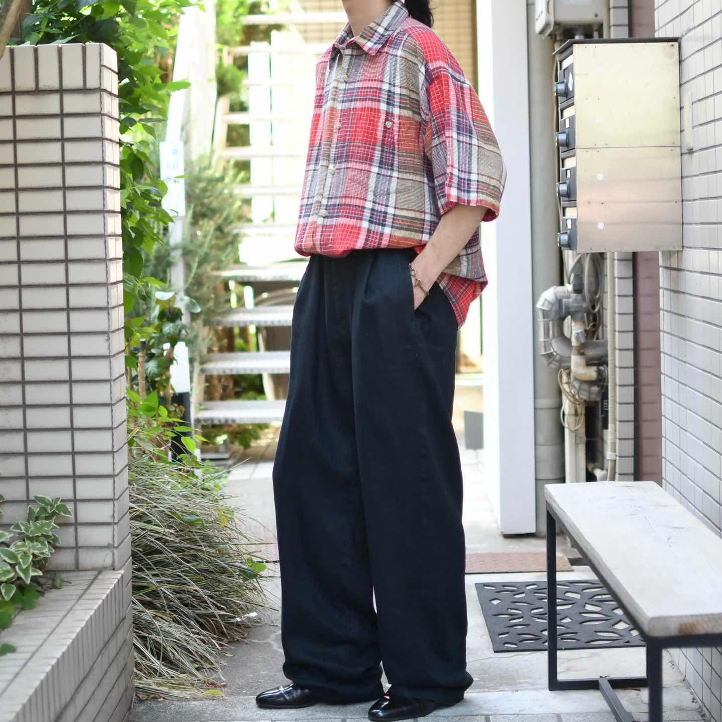 古着通販】古着 NAUTICA ブラック リネンパンツ ワイドパンツ