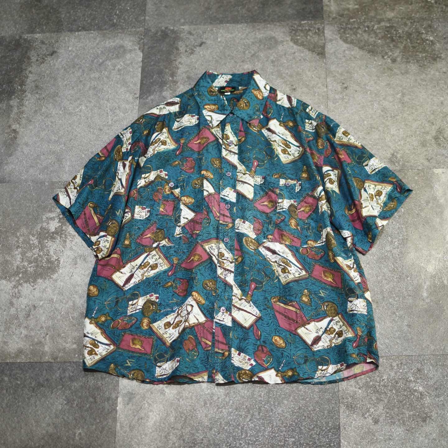 古着通販】古着 アンティーク柄 柄シャツ 総柄シャツ 半袖シャツ