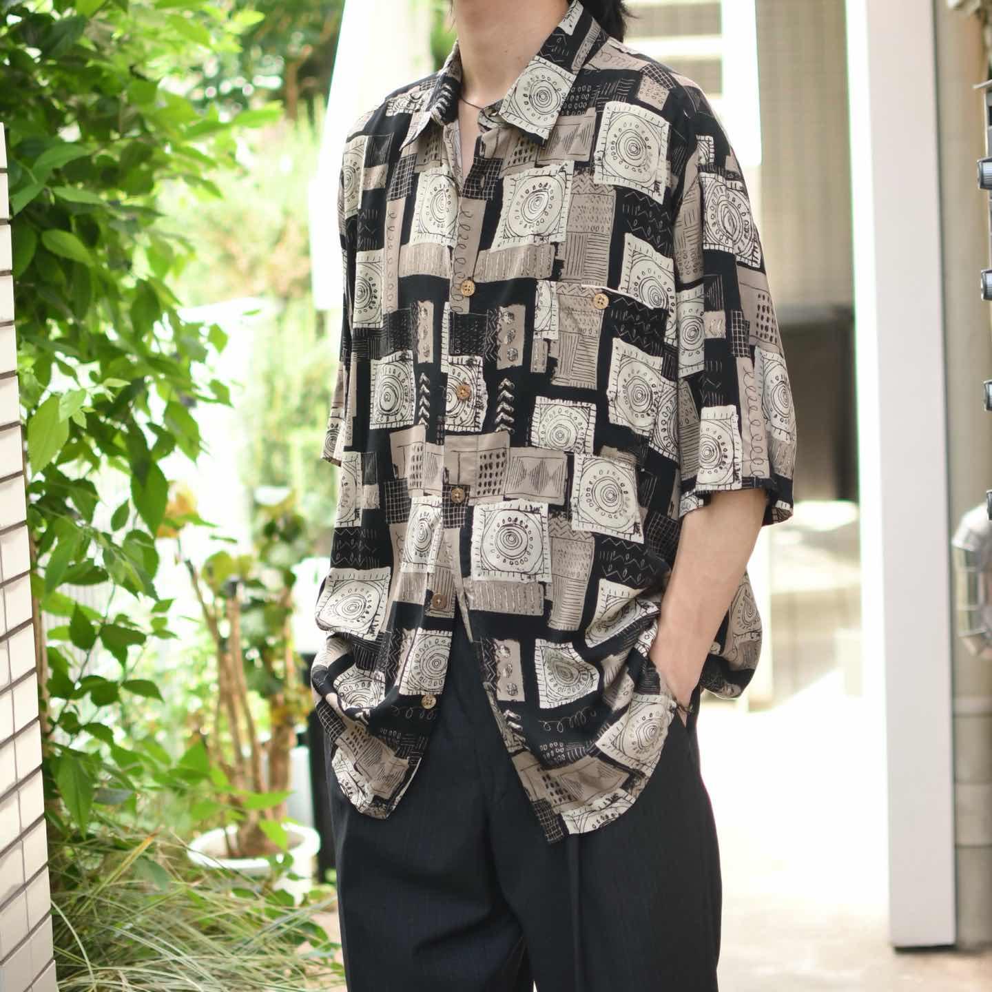 古着通販】古着 PURITAN レーヨンシャツ 半袖シャツ 柄シャツ 総柄