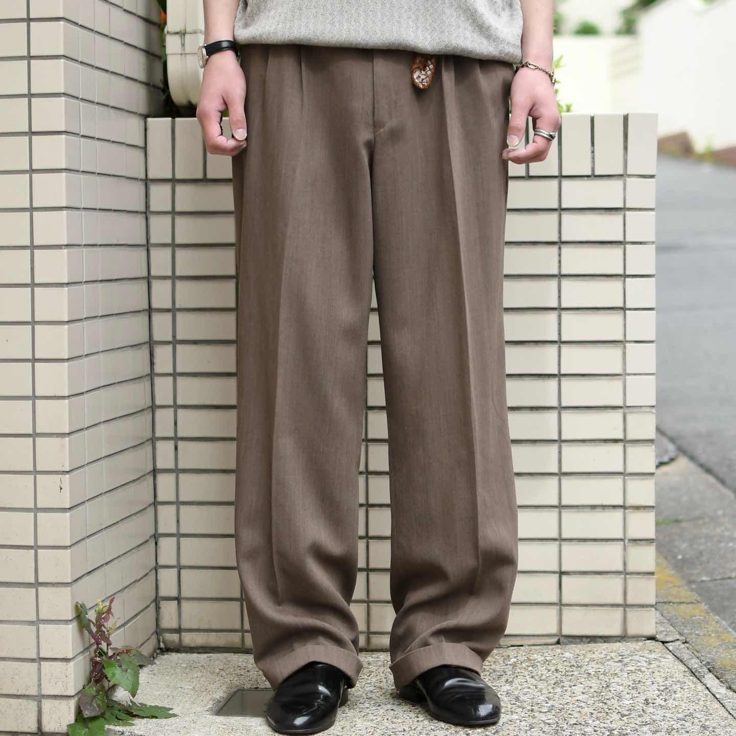 古着通販】古着 2タック 落ち感◎ スラックス ブラウン 茶色 ワイド