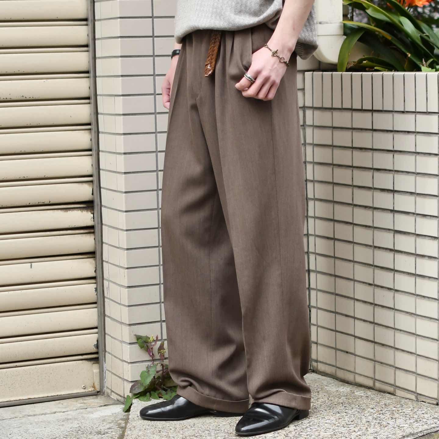 古着通販】古着 2タック 落ち感◎ スラックス ブラウン 茶色 ワイド 古着通販】古着 2タック 落ち感◎ スラックス ブラウン 茶色 ワイド