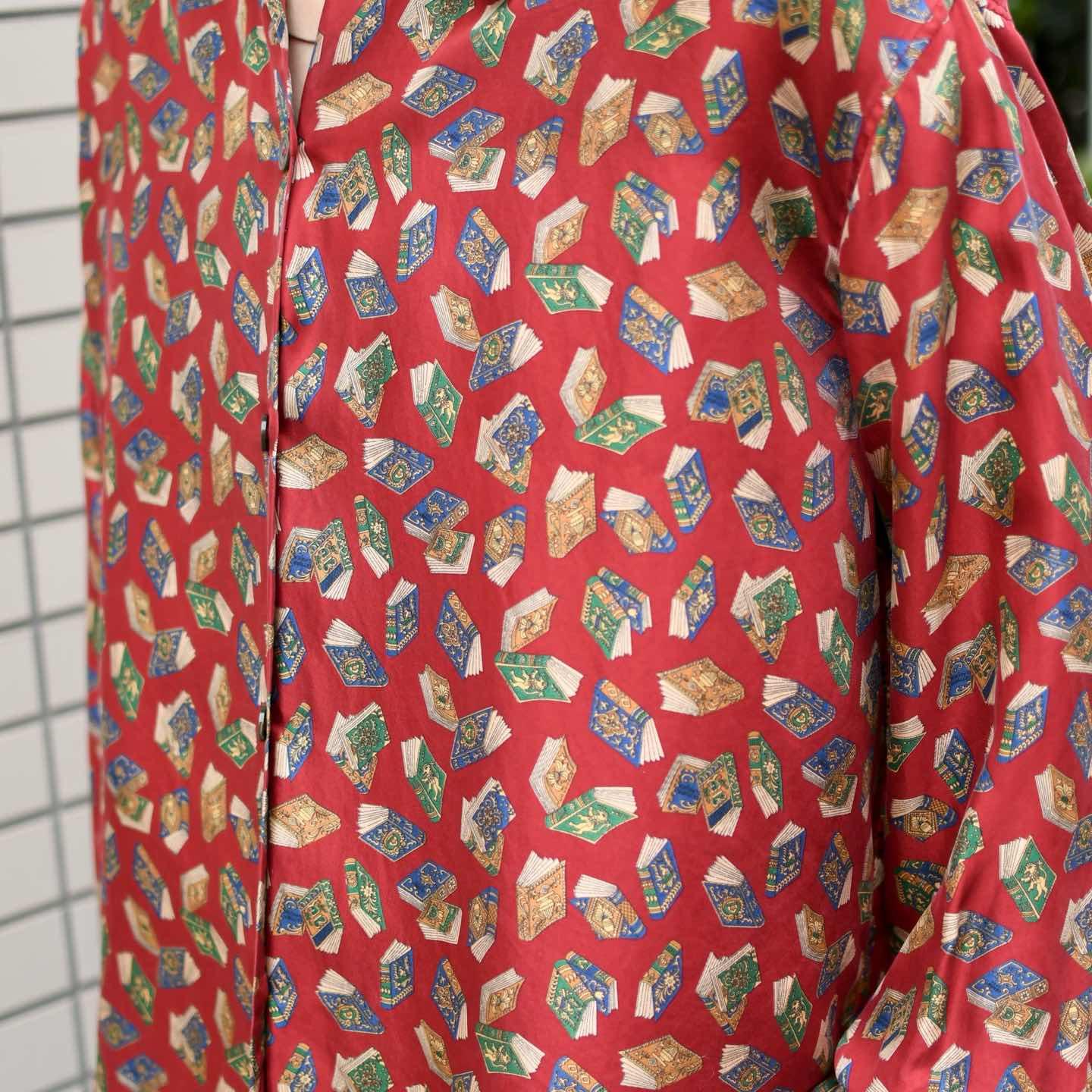 古着通販】古着 本 総柄シャツ シルクシャツ 柄シャツ 長袖シャツ