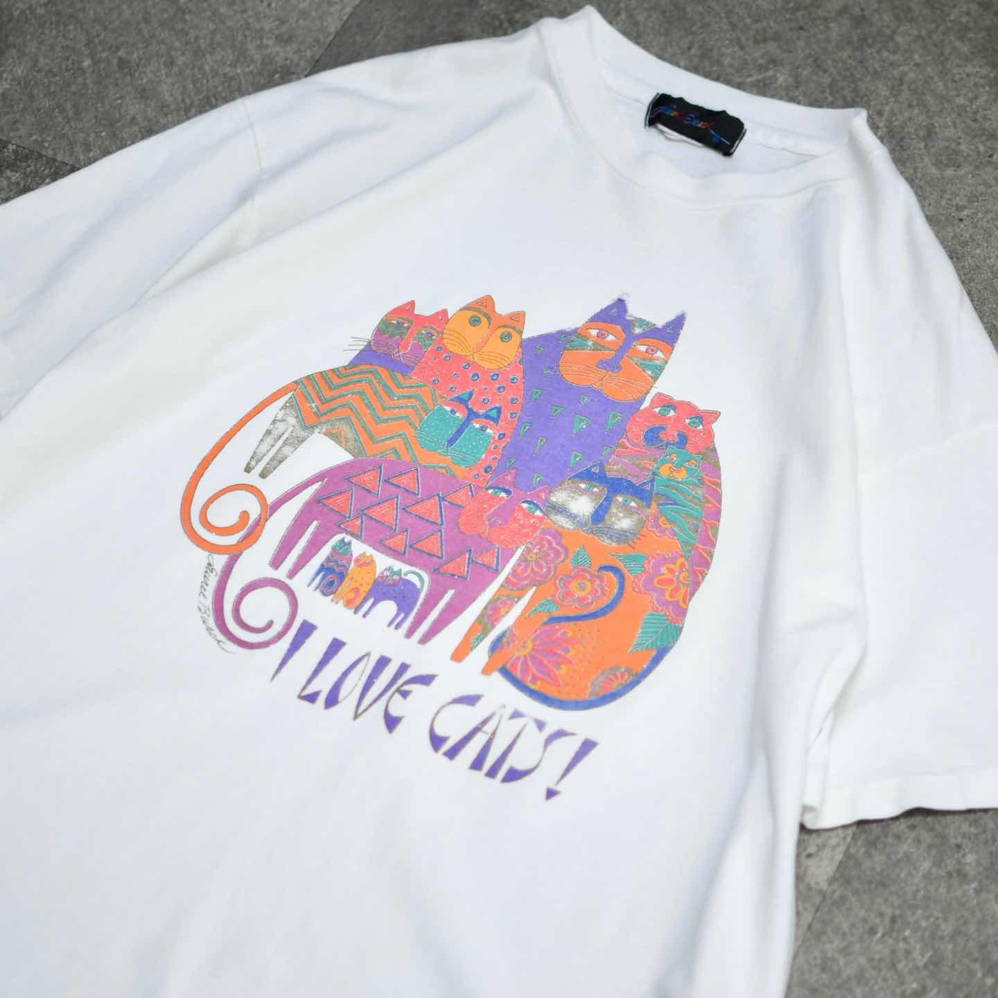 古着通販】古着 90s シングルステッチ USA製 ネコ プリントTシャツ T