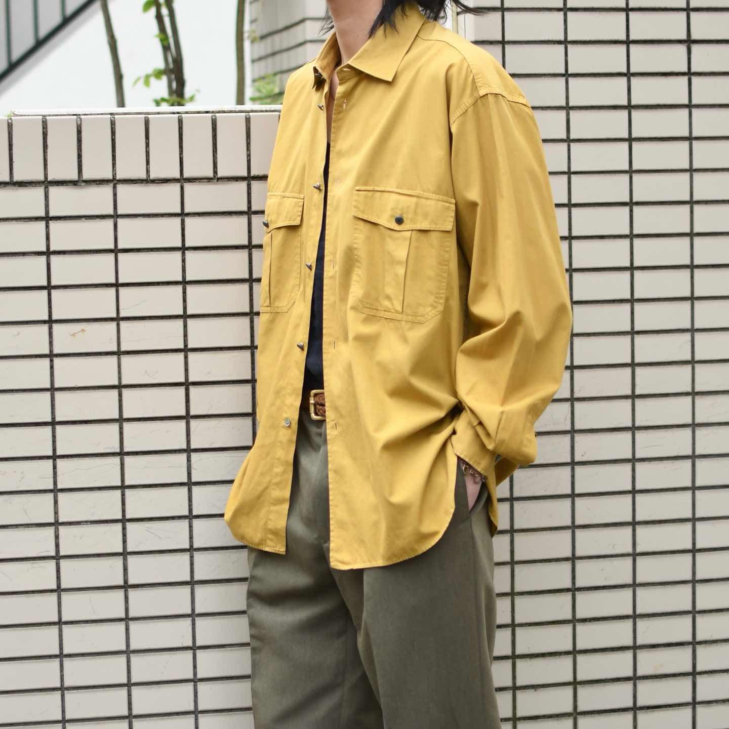 古着通販】古着 ダブルポケット デザインシャツ マスタード 長袖シャツ