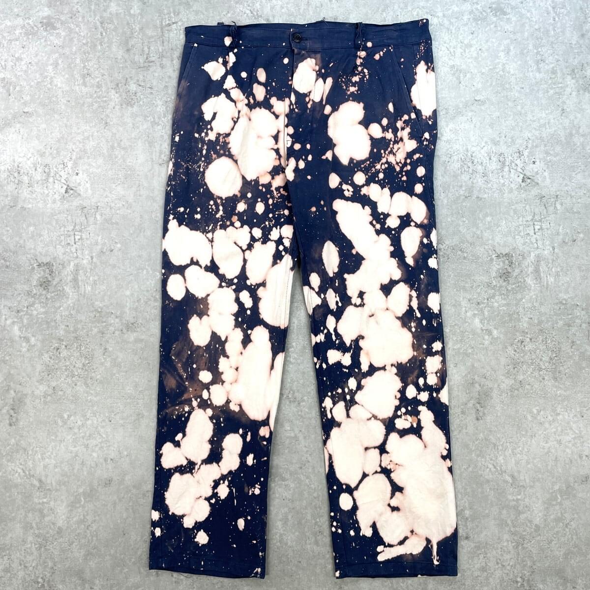 SIGGI リメイク ブリーチ スプラッター タイダイ ユーロ ワークパンツ メンズW34-35相当  古着 リメイク 総柄 紺色 古着通販】イタリア製 リメイク ブリーチ スプラッター タイダイ