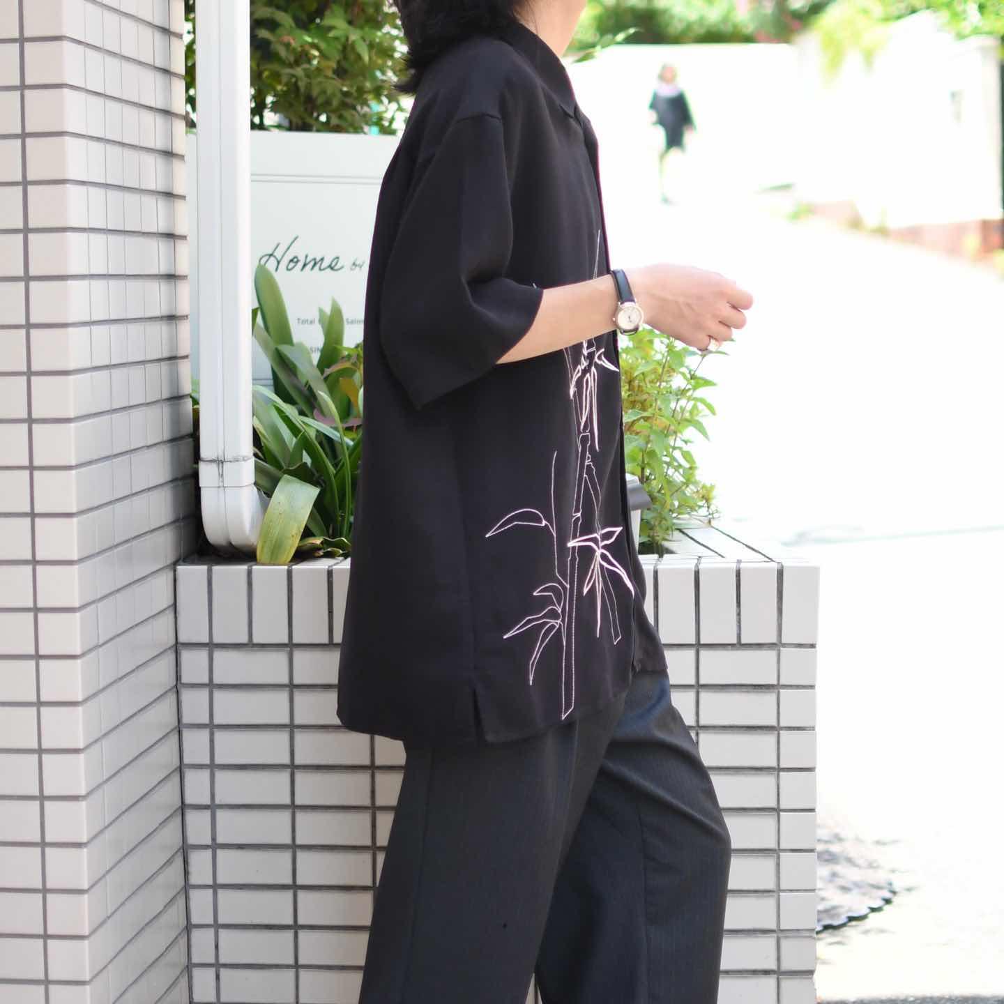 古着通販】古着 竹 刺繍 デザインシャツ 半袖シャツ レーヨンシャツ