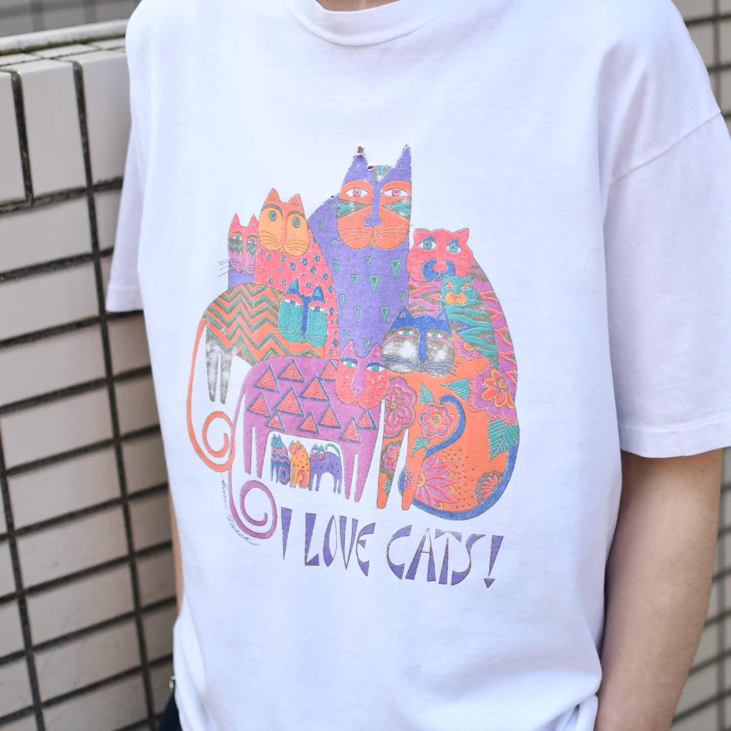 アート Tシャツ 猫 フルーツ キャット 90's シングルステッチ 古着通販】古着 90s シングルステッチ USA製 ネコ プリントTシャツ T