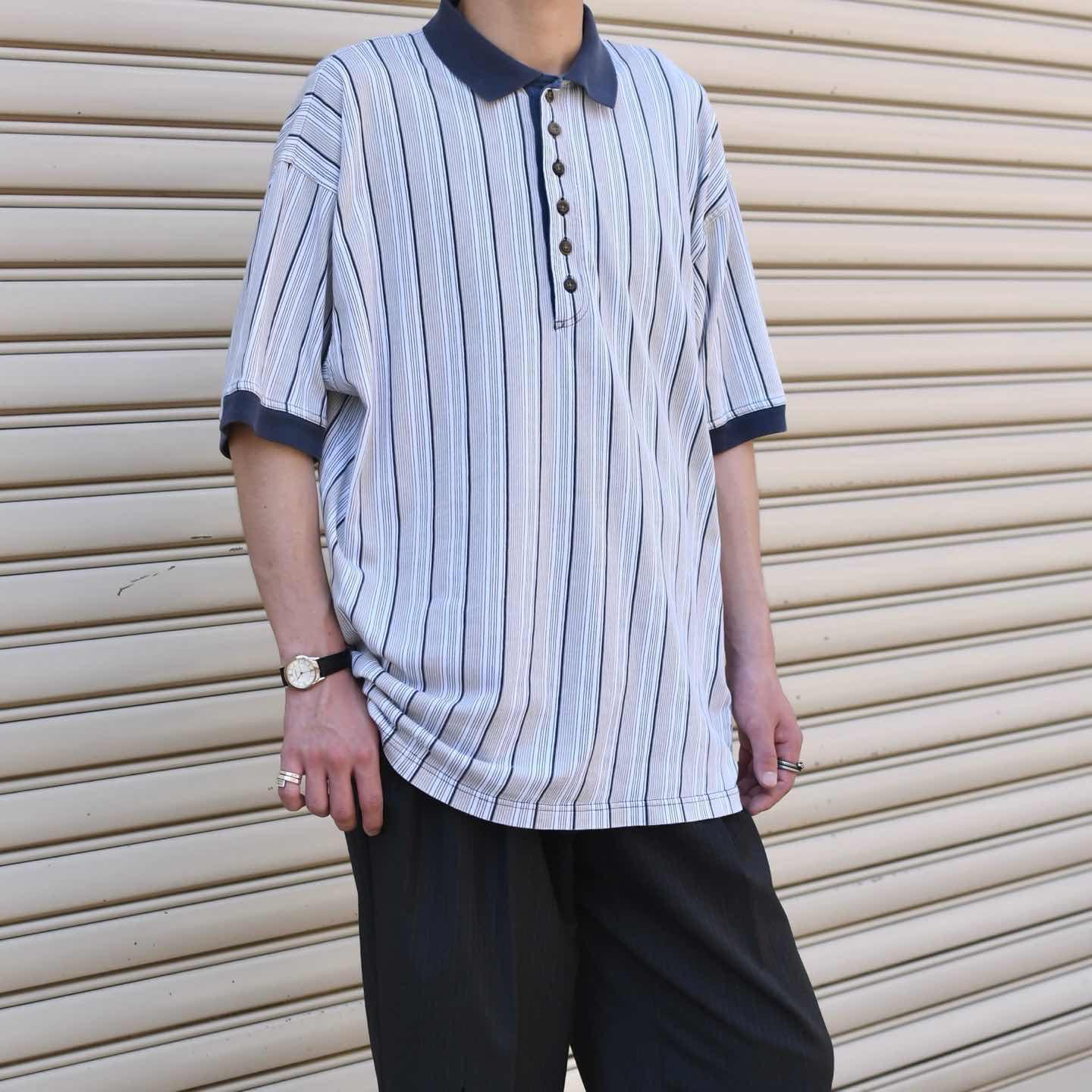 古着通販】古着 STRUCTURE ストライプ ポロシャツ 半袖ポロシャツ
