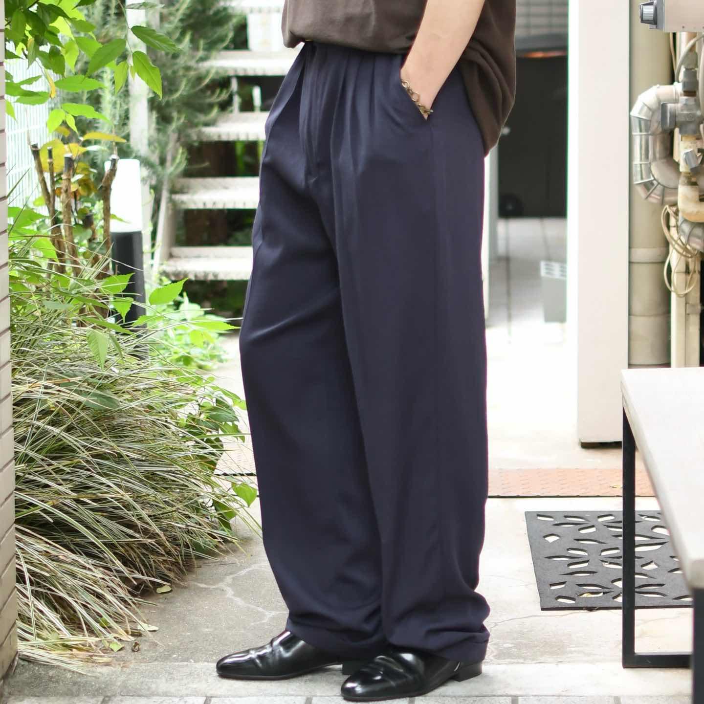古着通販】古着 3タック 茄子紺 レーヨン混 スラックス タックパンツ
