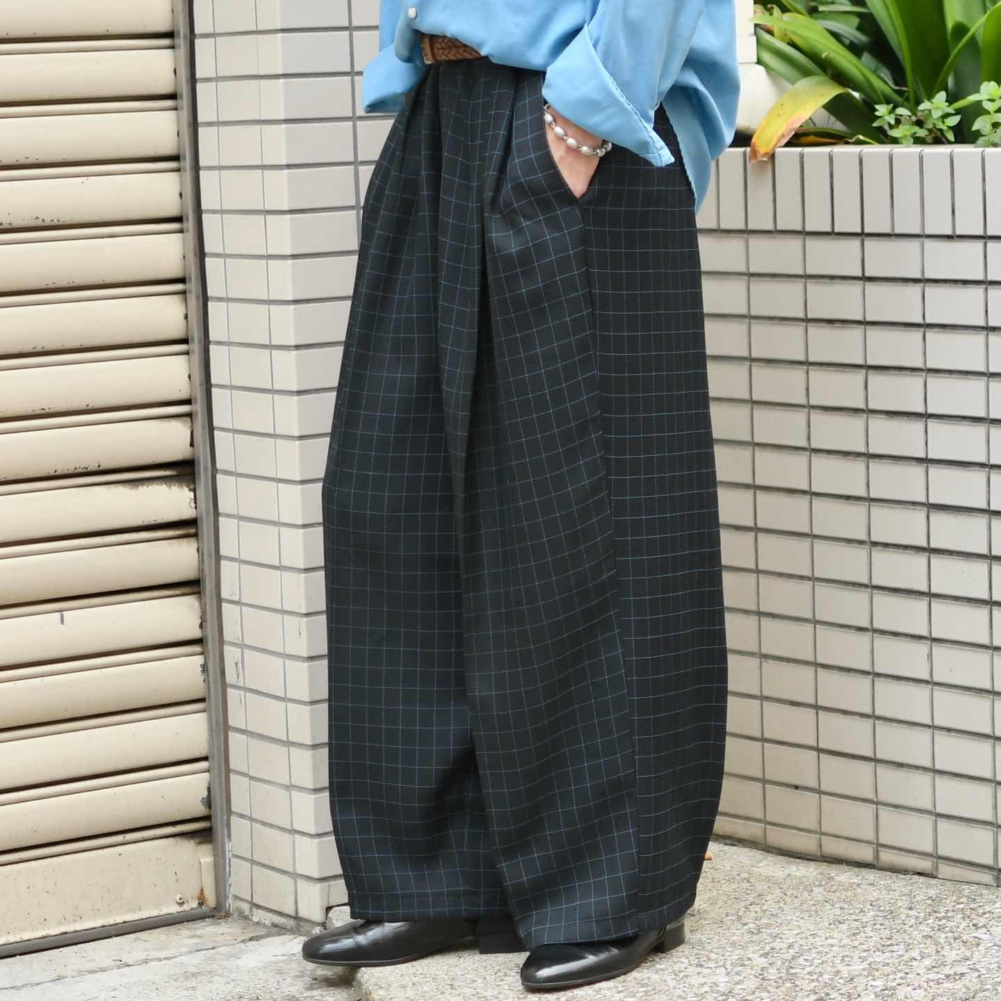 古着通販】古着 2タック ワイドパンツ スラックス チェックパンツ