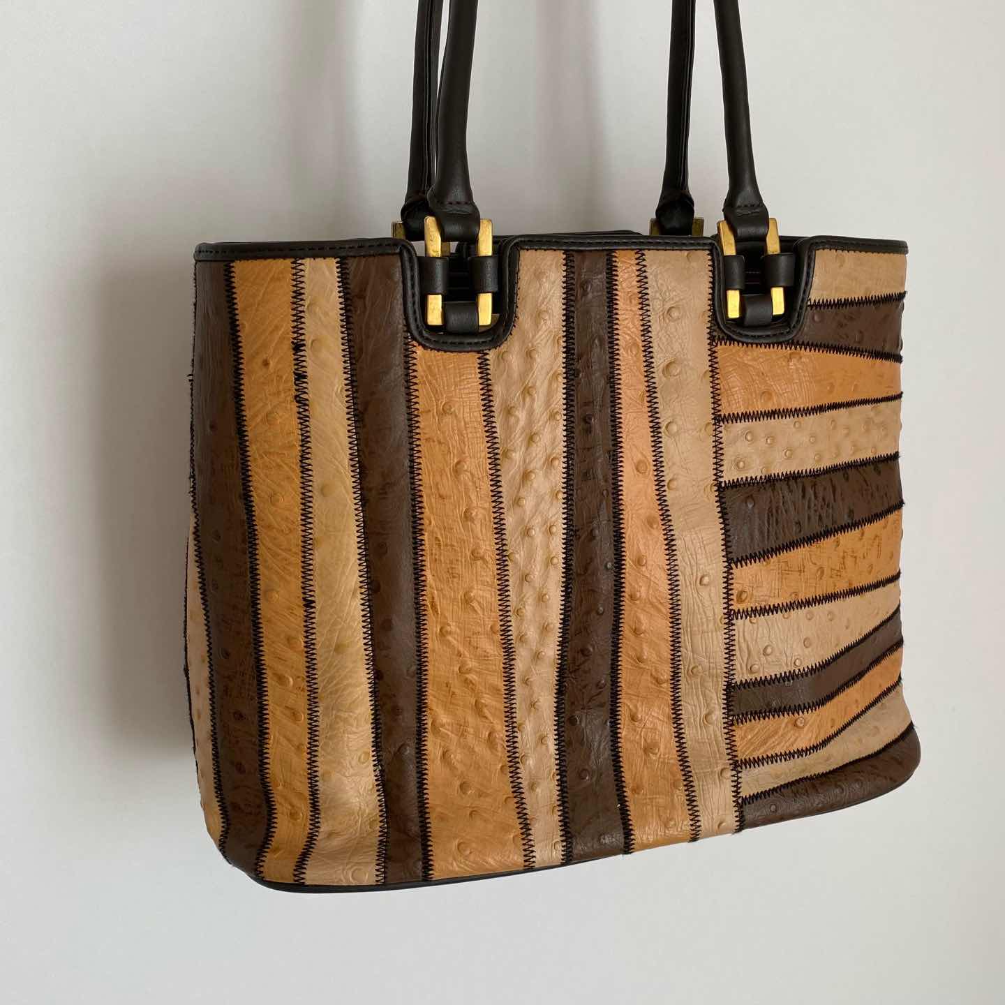 古着通販】Used retro leather patchwork design hand bag No