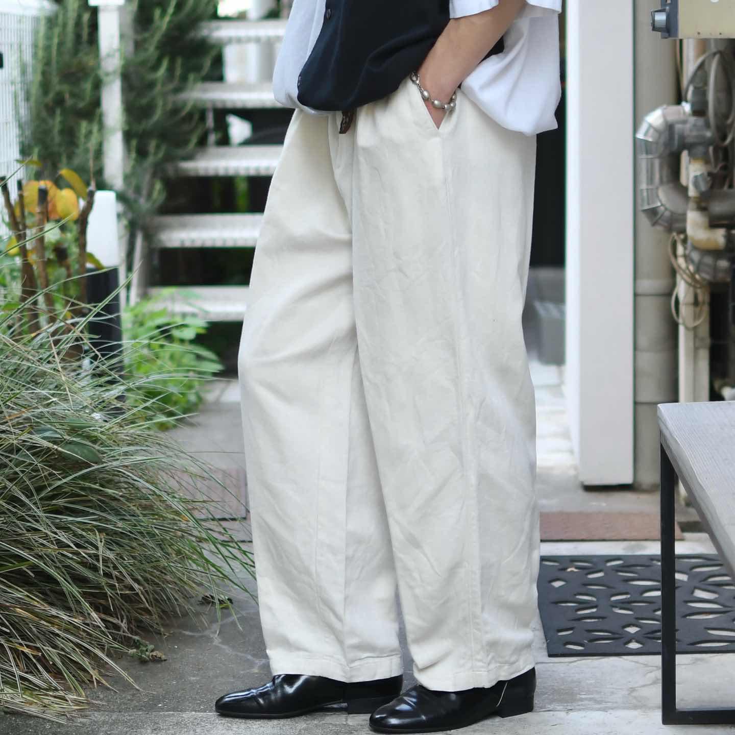 古着 リネンタックパンツ リネンスラックス ワイドパンツ ストリート