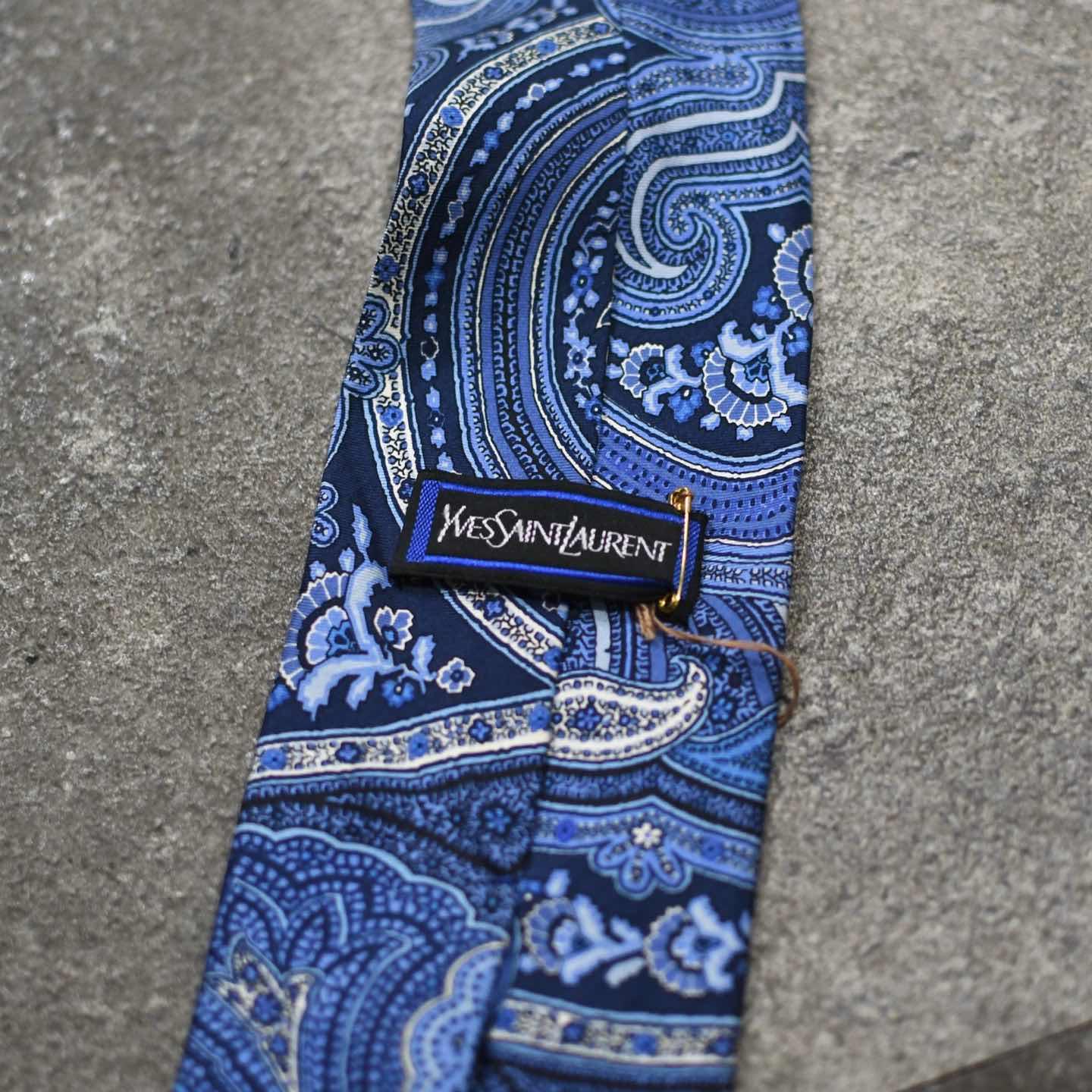 古着通販】古着 YVES SAINT LAURENT シルク ネクタイ ペイズリー柄 青