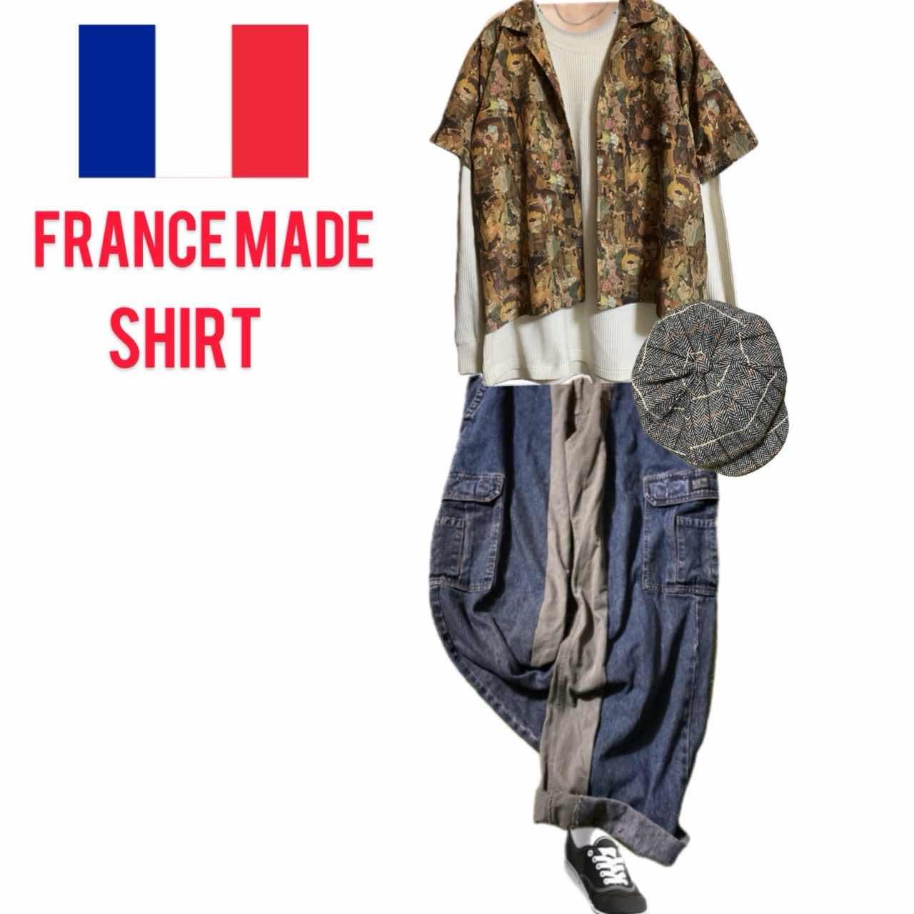 古着通販】70-80s 極上美品、フランス製 トワル.ド、ジェイ柄 開襟